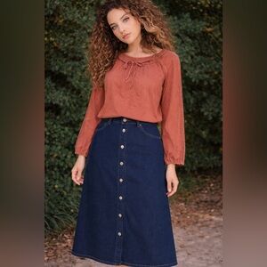 Classic Navy Button-Down A-Line Skirt